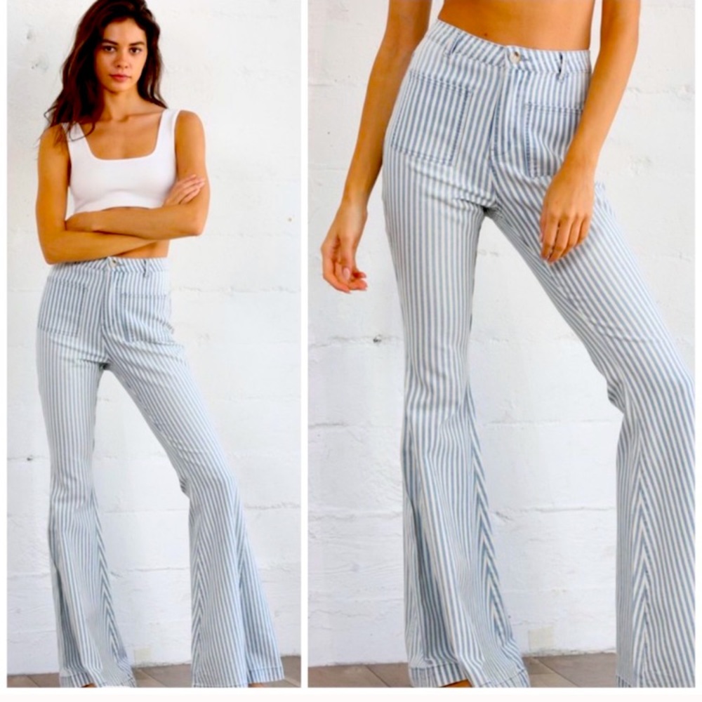 POCKETED STRIPED BELL BOTTOM DENIM PANTS - MEDIUM - Picture 5 of 11